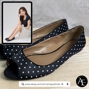 Ann‎ Taylor Womens Black Polka Dot Peep Toe Ballet Flats Size 9.5 M